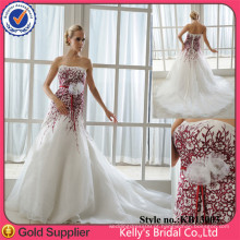 Real Romantic Strapless Bordado Lace A-line Colored Wedding Dress